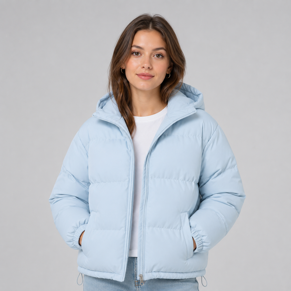 Britt - Puffer winterjas dames kort en warm met capuchon