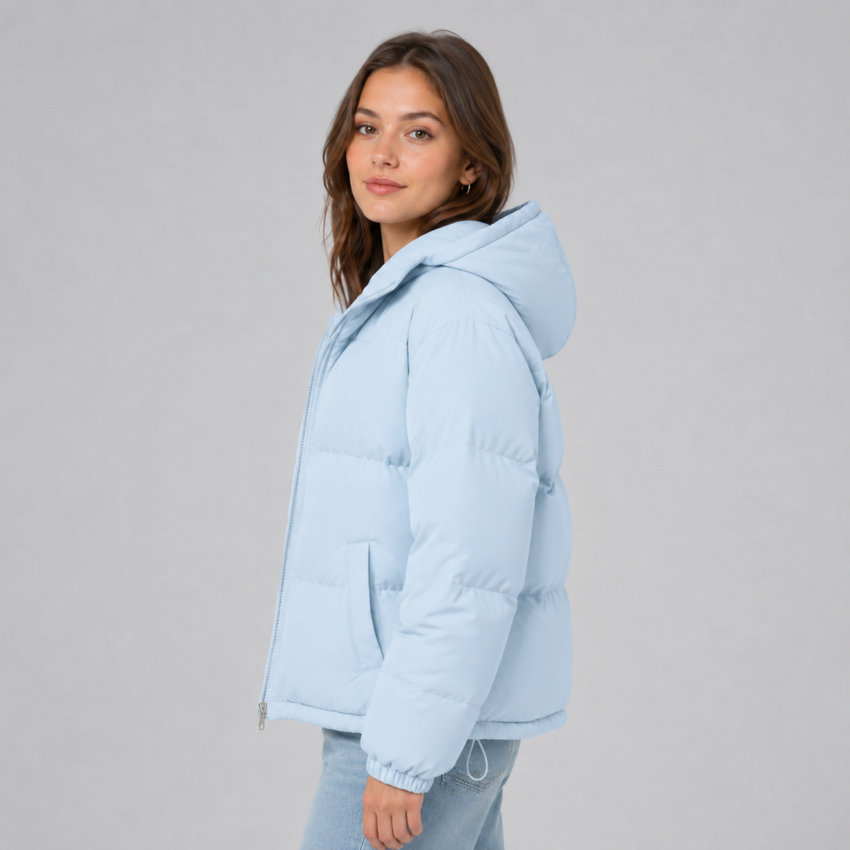 Britt - Puffer winterjas dames kort en warm met capuchon