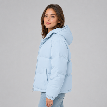 Britt - Puffer winterjas dames kort en warm met capuchon
