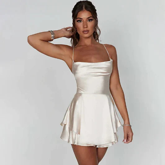 Britt - Bruiloft Gastenjurk Dames Mini met Cowl Neck en Gelaagde Rok