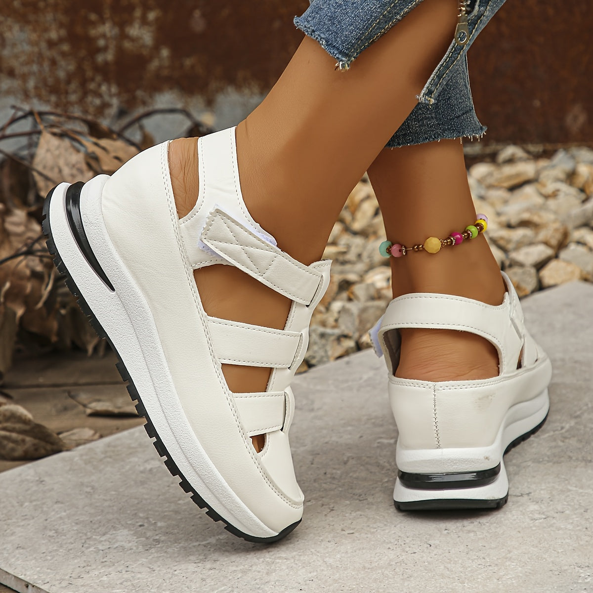 Britt - Sportieve Orthopedische Sandalen Dames met Klittenband en Sleehak