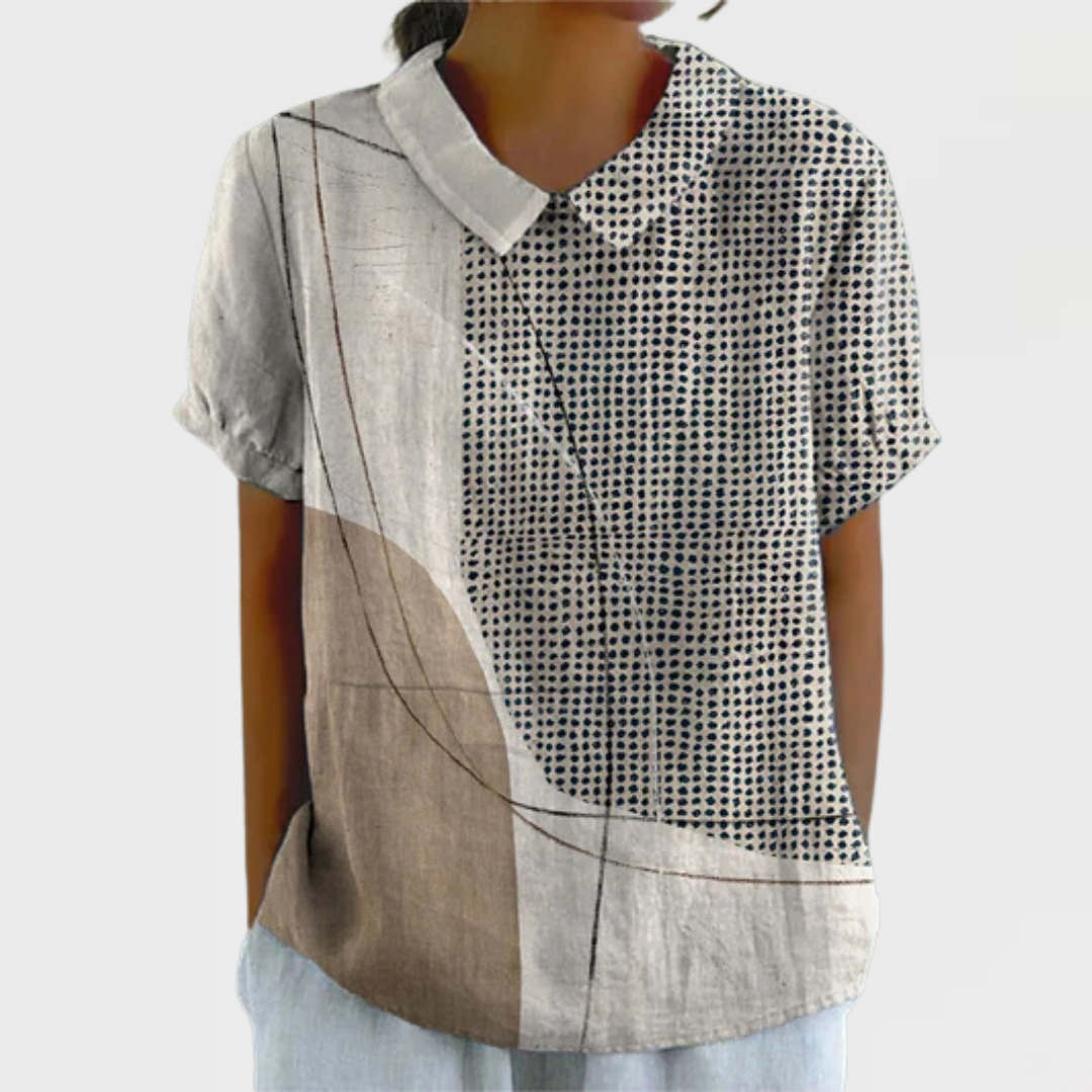 Britt - Trendy Linnen Blouse Dames met Kraag en Korte Mouwen