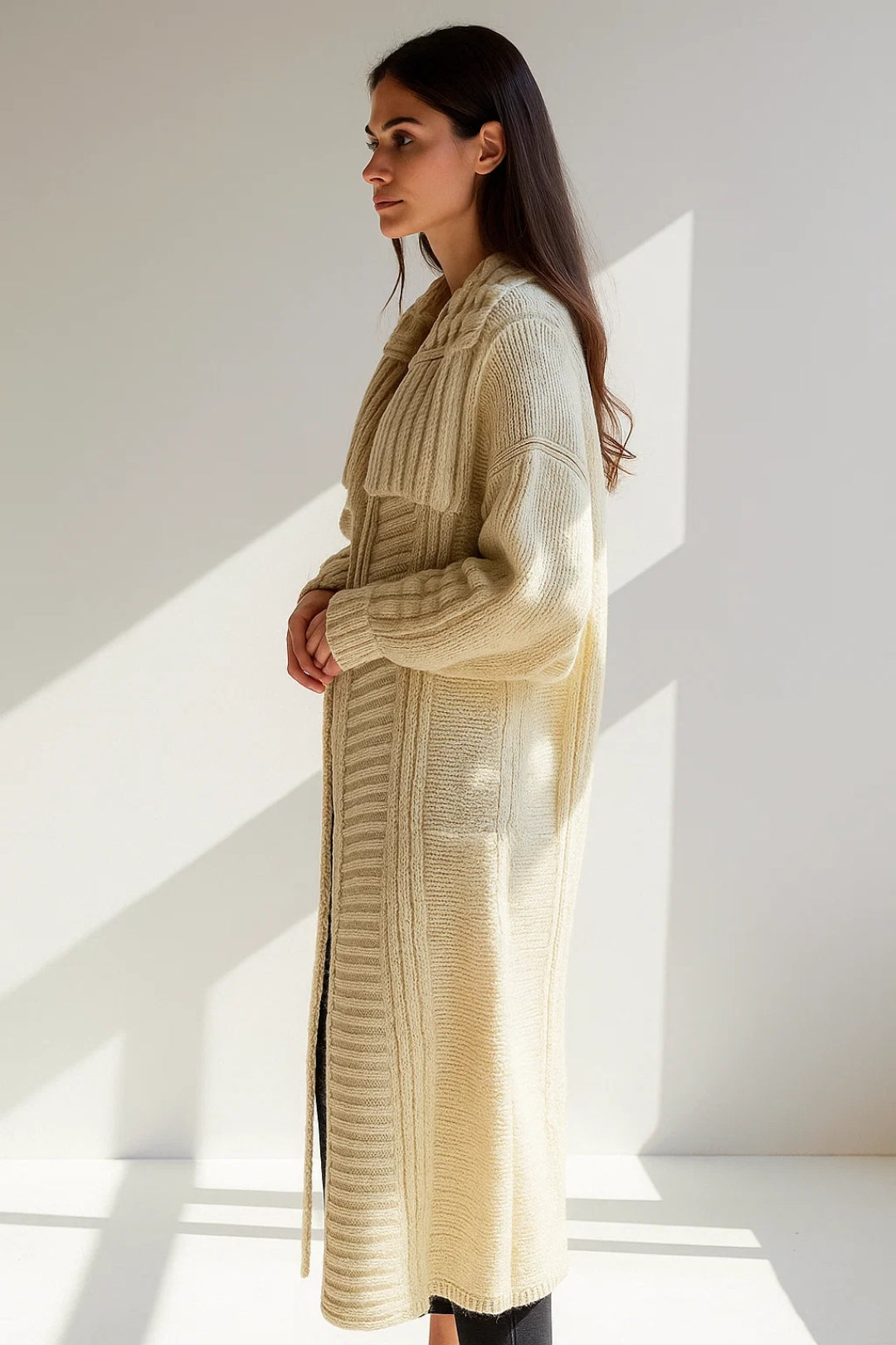 Lange Gebreide Vestjas | Warme Knitwear | Crèmekleurig & Comfortabel