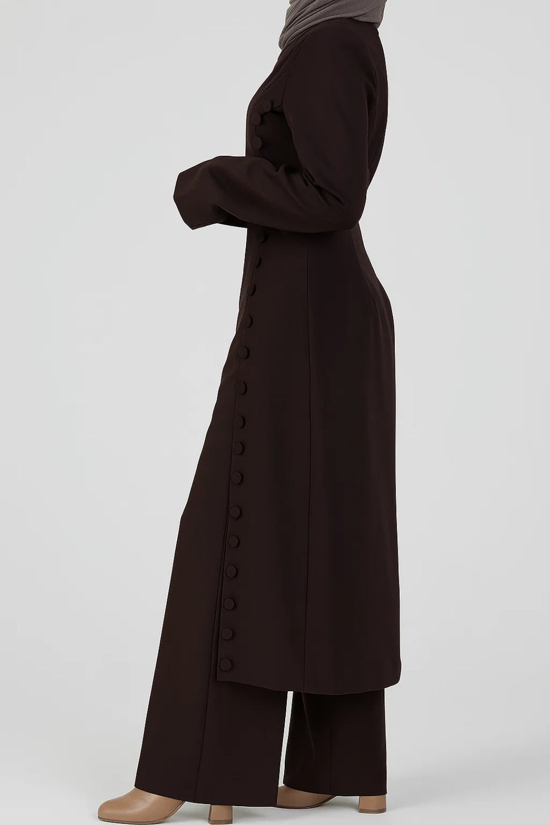 Tweedelige Set Dames | Lange Asymmetrische Tuniek met Wijde Broek | Elegant en Gesloten Design