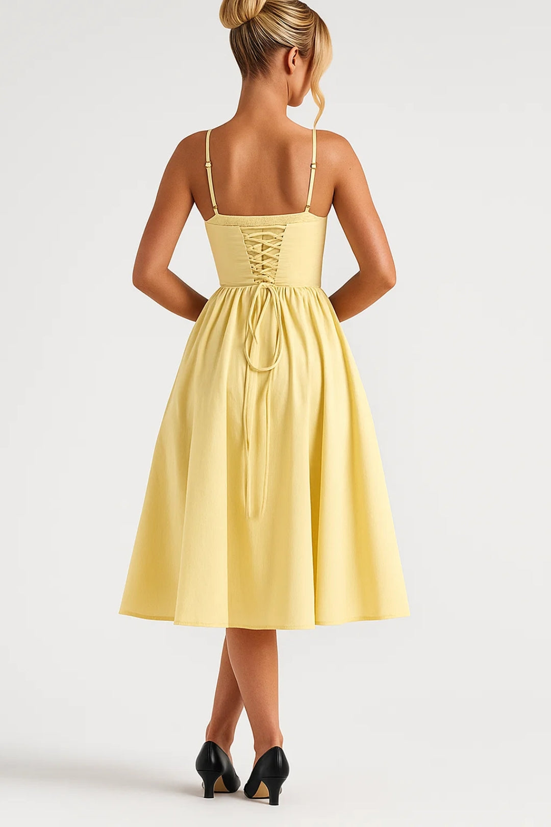 Corsetstijl Jurk met Spaghettibandjes | Figuuraccentuerende Top | Zwierige Midi Rok