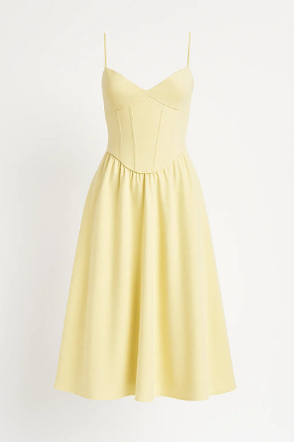 Corsetstijl Jurk met Spaghettibandjes | Figuuraccentuerende Top | Zwierige Midi Rok