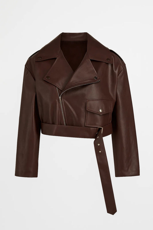 Cropped Bikerjack Dames | Asymmetrische Rits en Ceintuur | Modern en Stoer