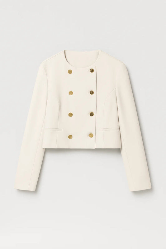 Cropped Blazer | Dubbele Rij Gouden Knopen | Elegant en Gestructureerd