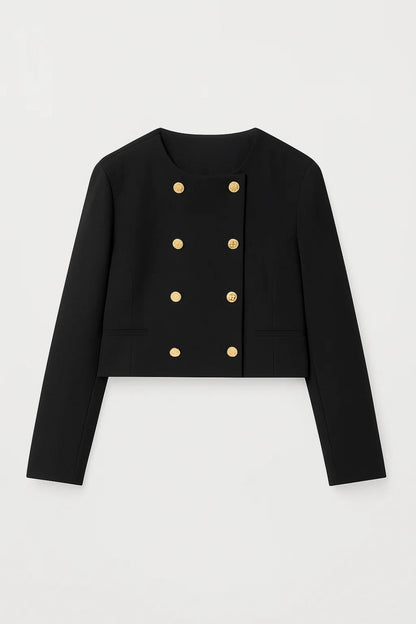 Cropped Blazer | Dubbele Rij Gouden Knopen | Elegant en Gestructureerd