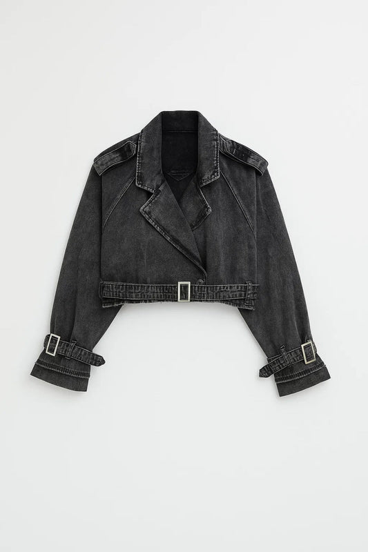 Cropped Damesjack | Denim Look met Gespdetail | Stoer en Modern