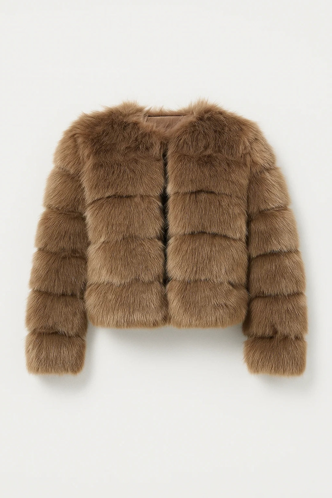 Cropped Jas | Volumineuze Bontlook met Horizontale Structuur | Elegant en Statementwaardig