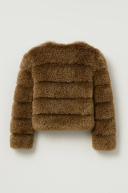 Cropped Jas | Volumineuze Bontlook met Horizontale Structuur | Elegant en Statementwaardig