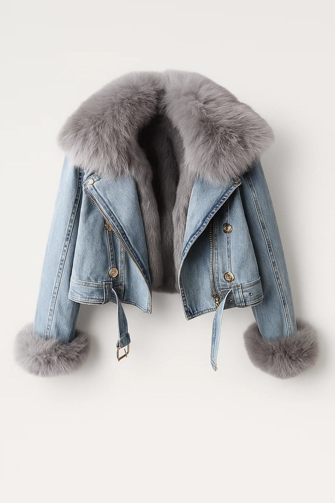 Cropped Spijkerjas | Luxe Bontkraag en Manchetten | Warm en Statementwaardig
