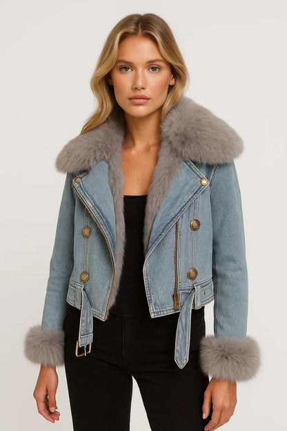 Cropped Spijkerjas | Luxe Bontkraag en Manchetten | Warm en Statementwaardig