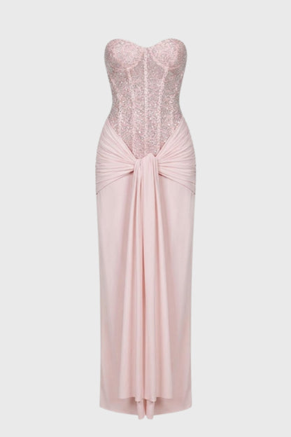 Maxi Jurk Dames - Strapless met Pailletten | Ceintuur Detail