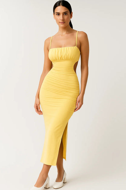 Cut-Out Midi Jurk | Getailleerd en Mouwloos Design | Lichtgewicht en Ademend