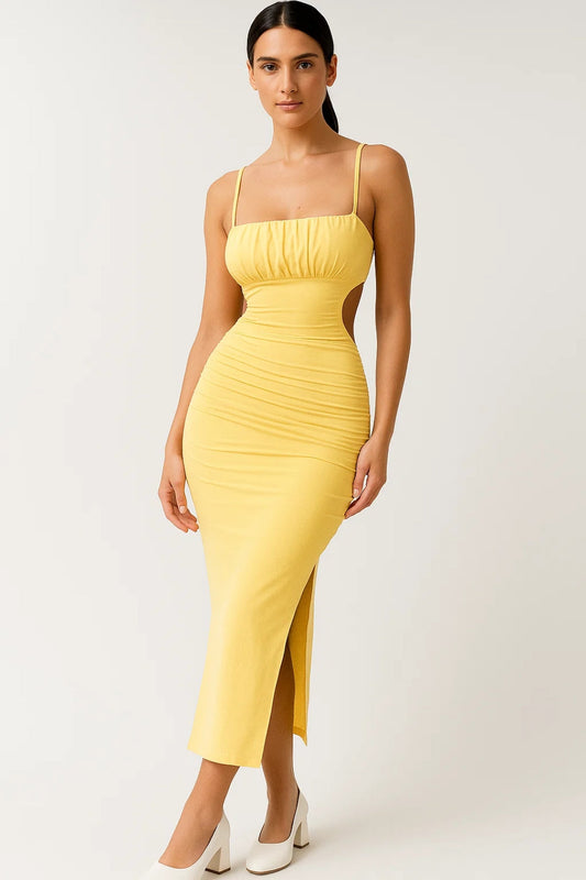 Cut-Out Midi Jurk | Getailleerd en Mouwloos Design | Lichtgewicht en Ademend