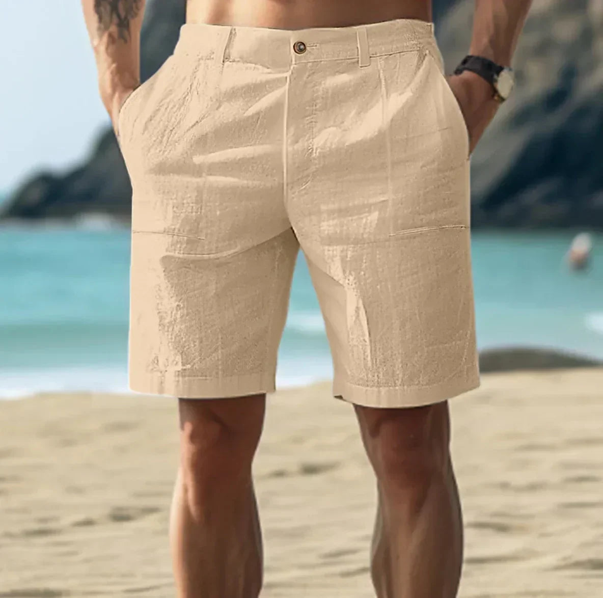 Sem - Casual Heren Linnen Korte Broek met Knoopsluiting en Zijzakken