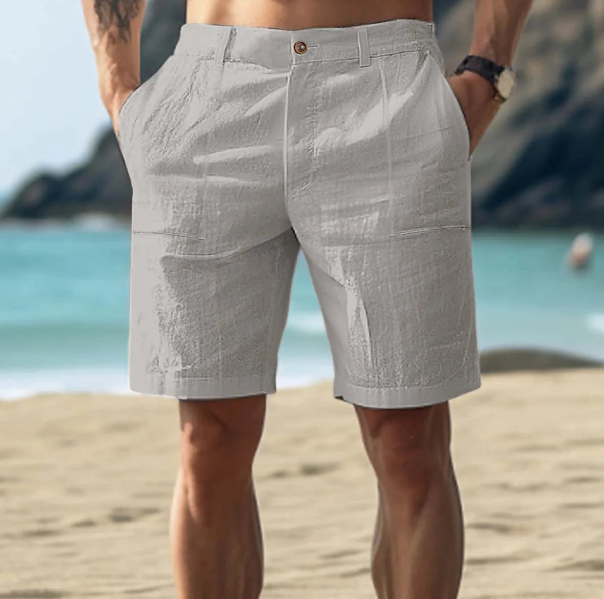 Sem - Casual Heren Linnen Korte Broek met Knoopsluiting en Zijzakken