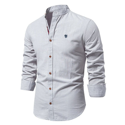 Daan - Casual Linnen Blouse Heren met Opstaande Kraag en Knoopsluiting
