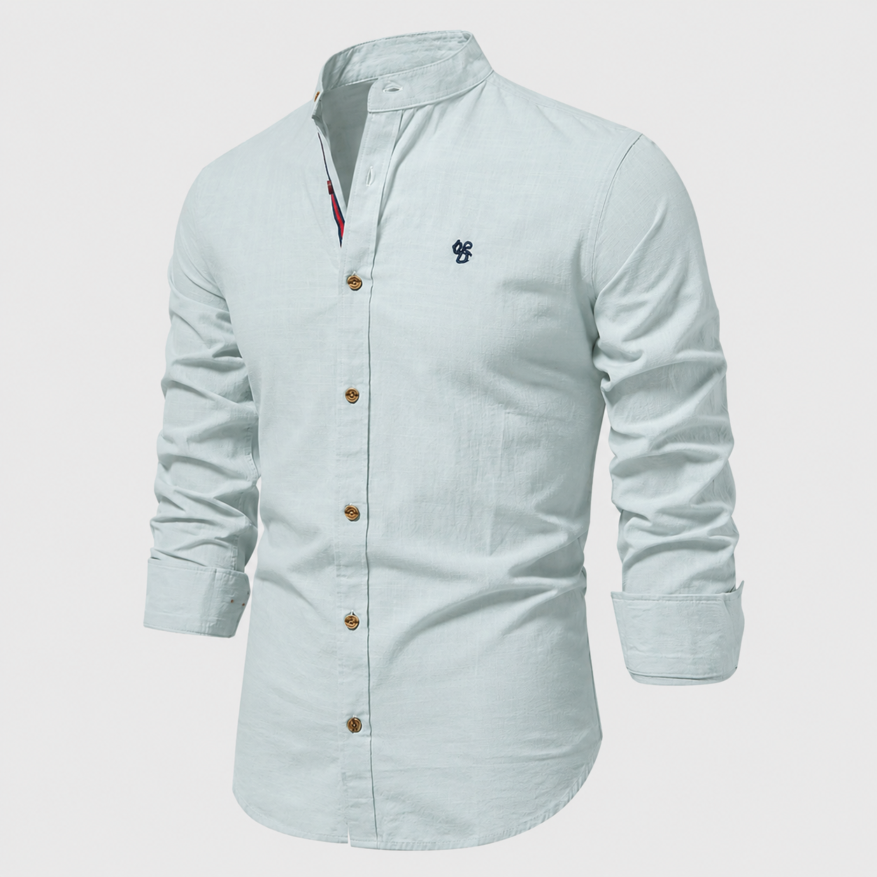 Daan - Casual Linnen Blouse Heren met Opstaande Kraag en Knoopsluiting