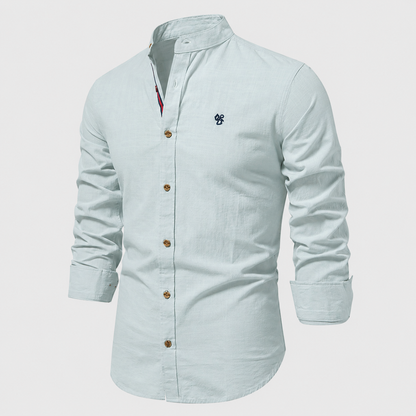 Daan - Casual Linnen Blouse Heren met Opstaande Kraag en Knoopsluiting