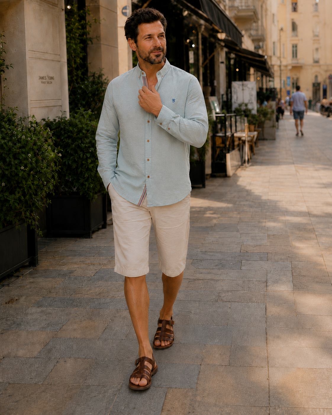 Daan - Casual Linnen Blouse Heren met Opstaande Kraag en Knoopsluiting