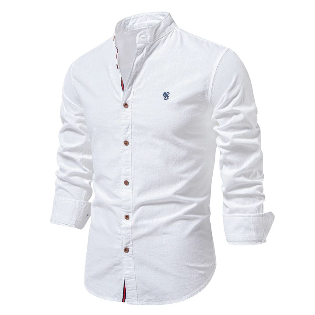 Daan - Casual Linnen Blouse Heren met Opstaande Kraag en Knoopsluiting