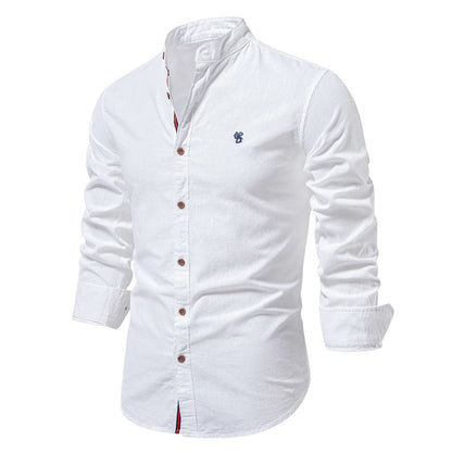 Daan - Casual Linnen Blouse Heren met Opstaande Kraag en Knoopsluiting