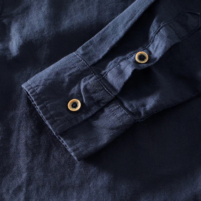 Daan - Casual Linnen Blouse Heren met Staande Kraag en Halfopen Knoopsluiting