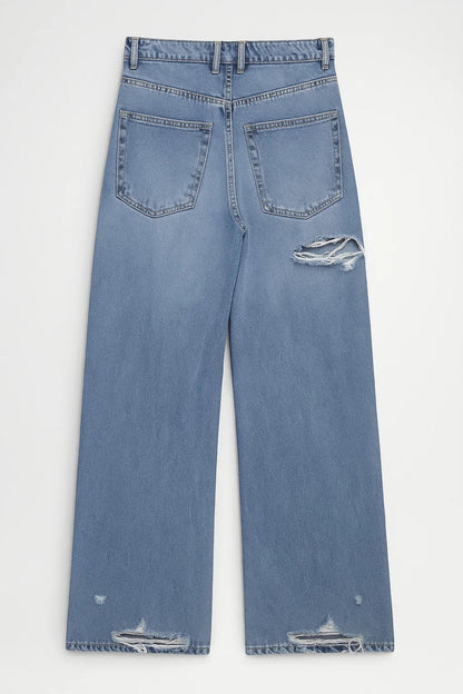 Dames Jeans | Wide Leg Pasvorm met Ripped Details | Casual Streetwear Look
