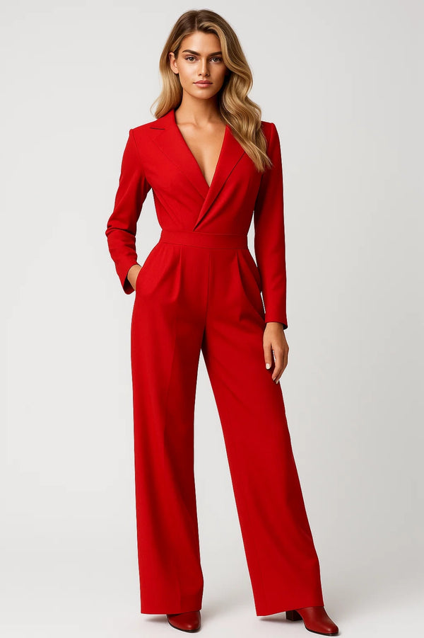 Jumpsuit Dames - Wijde Pijpen met V-hals en Revers | Elegant