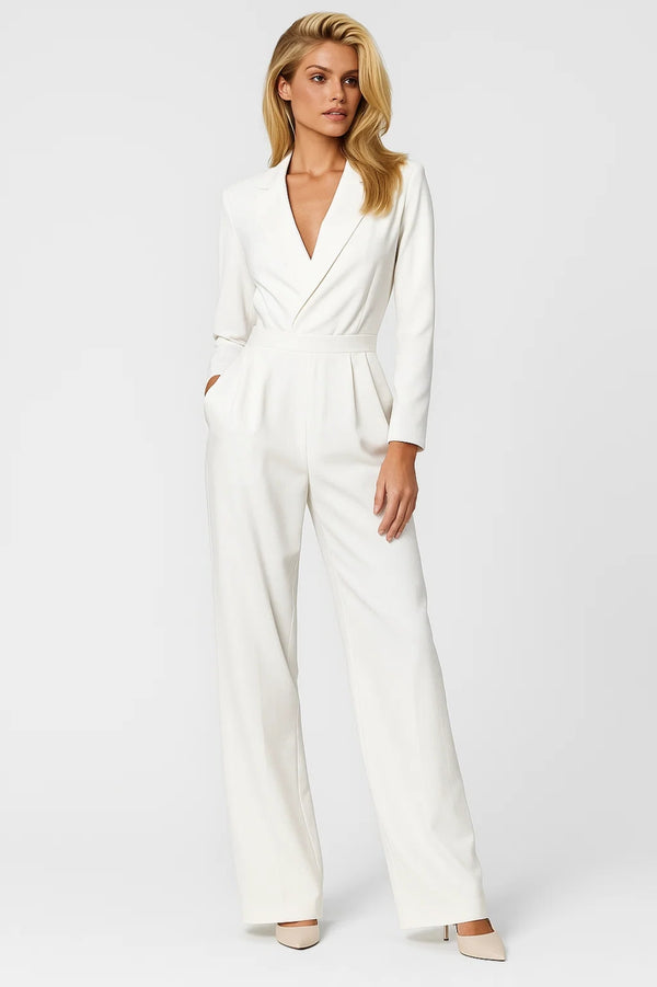 Jumpsuit Dames - Wijde Pijpen met V-hals en Revers | Elegant
