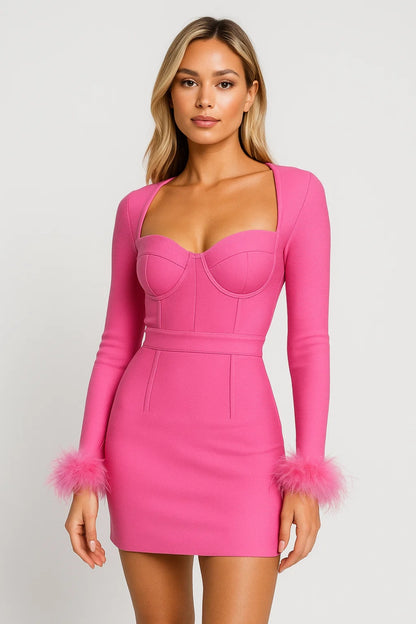 Mini Jurk Dames - Corset Halslijn met Lange Mouwen | Feestelijk