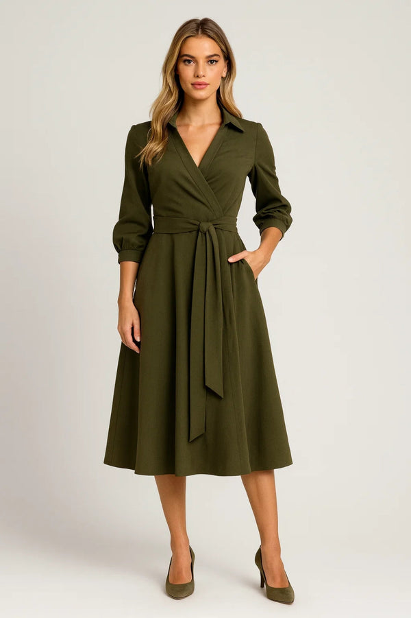Midi Jurk Dames - Wrap Model met Ceintuur | Elegant