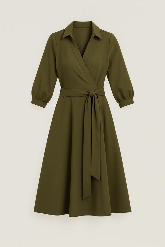 Midi Jurk Dames - Wrap Model met Ceintuur | Elegant