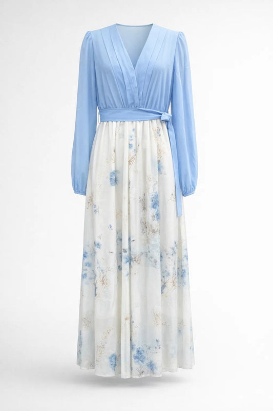 Maxi Jurk Dames - Bloemenprint met V-hals en Lange Mouwen