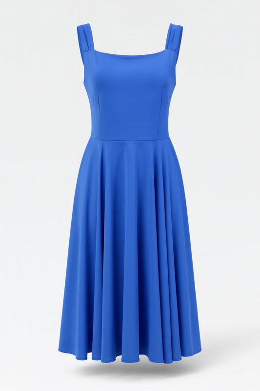 Midi Jurk Dames - Mouwloos met Vierkante Hals en Wijde Rok | Chique