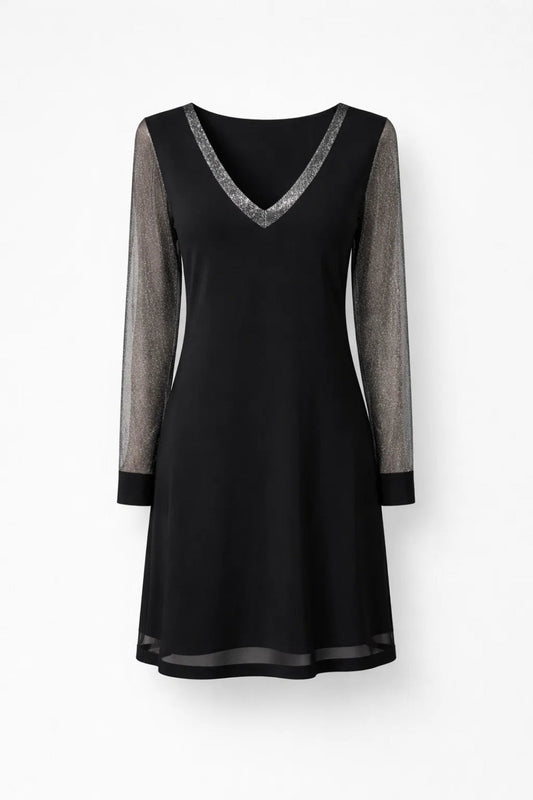 Mini Jurk Dames - V-hals met Doorzichtige Lange Mouwen | Elegant