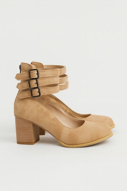 Pumps Dames - Block Heel met Drievoudig Enkelband | Elegant