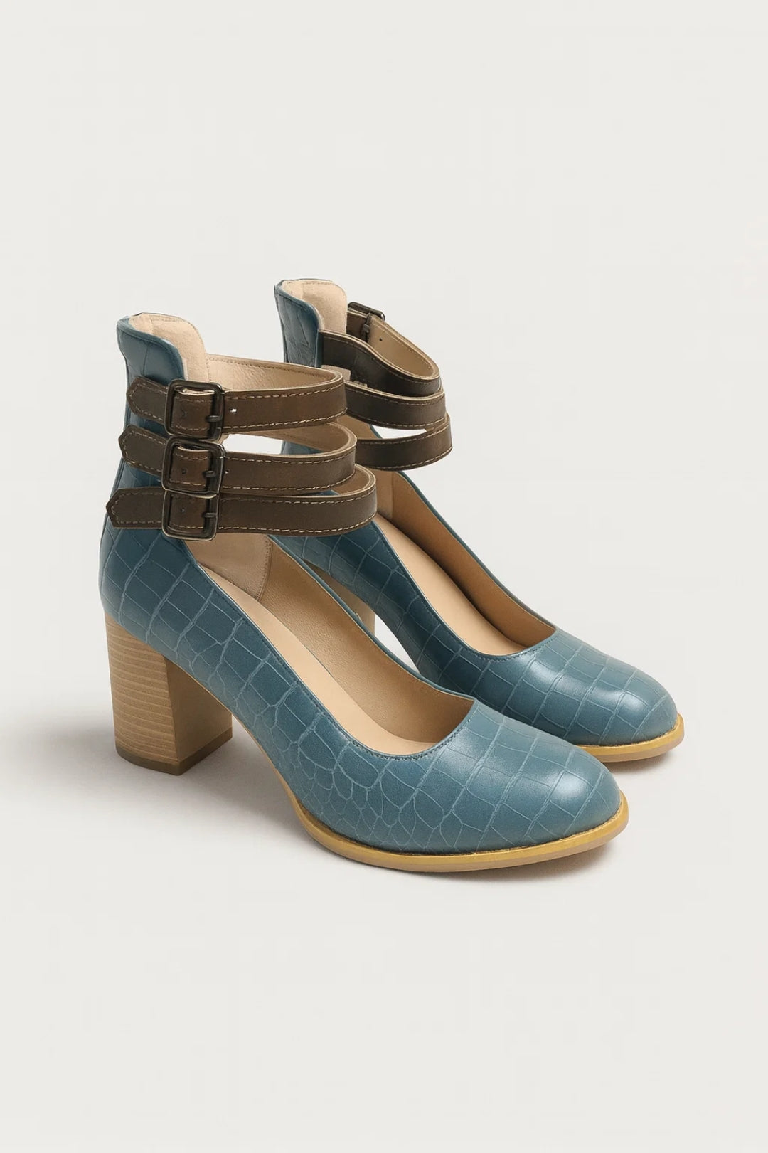 Pumps Dames - Block Heel met Drievoudig Enkelband | Elegant