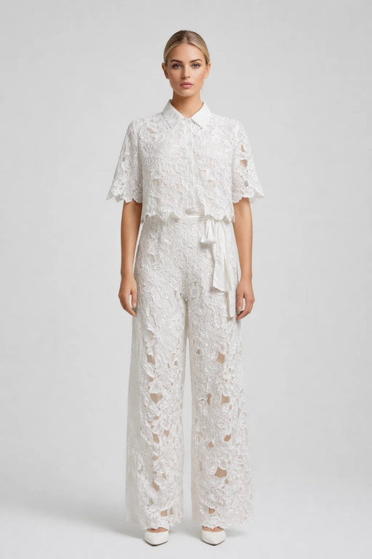 Dames Set - Blouse met Wide Leg Broek en Ceintuur | Elegant