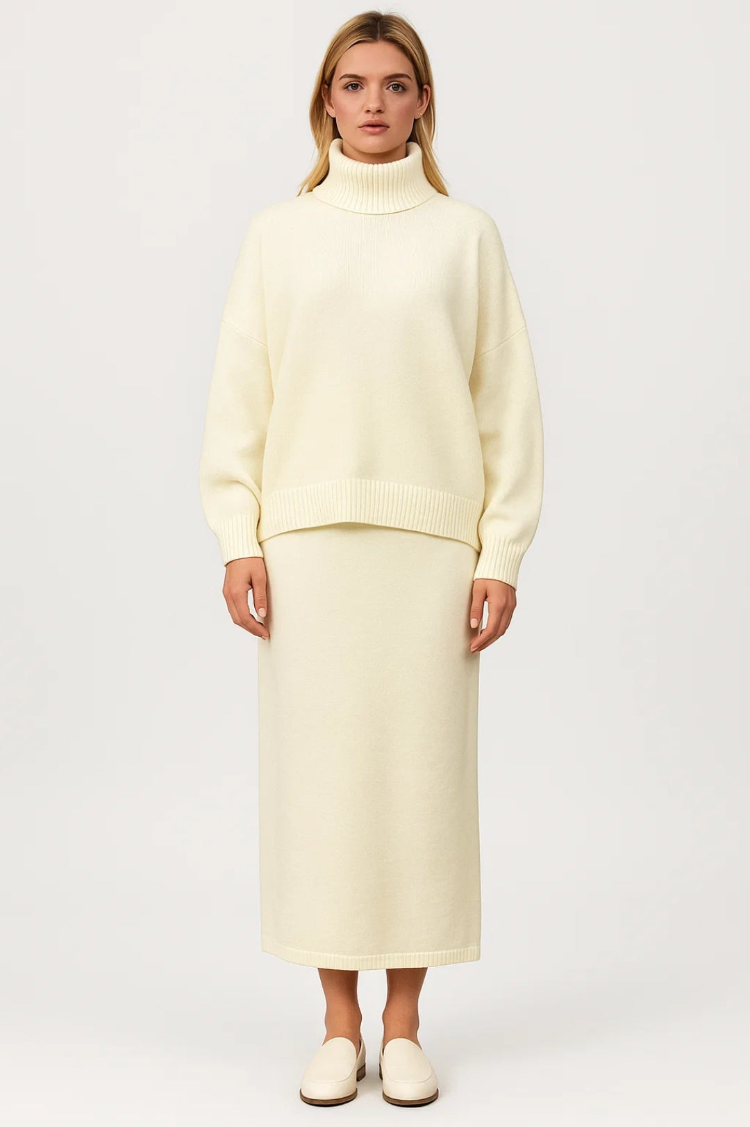 Dames Set | Oversized Coltrui en Rechte Midi-Rok | Comfortabel en Stijlvol voor Koude Dagen