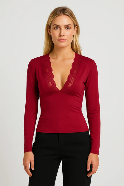 Dames Top | Elegant | Diepe Halslijn | Lente