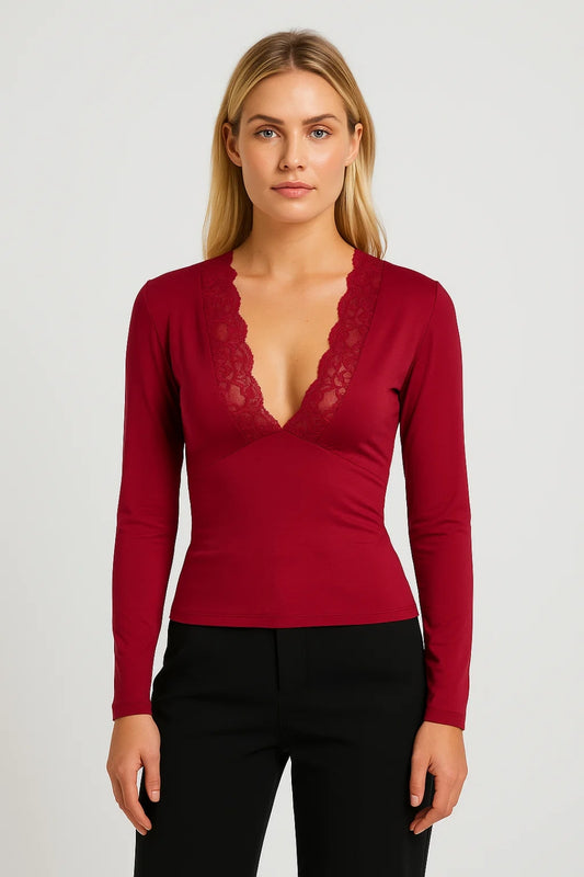 Dames Top | Elegant | Diepe Halslijn | Lente