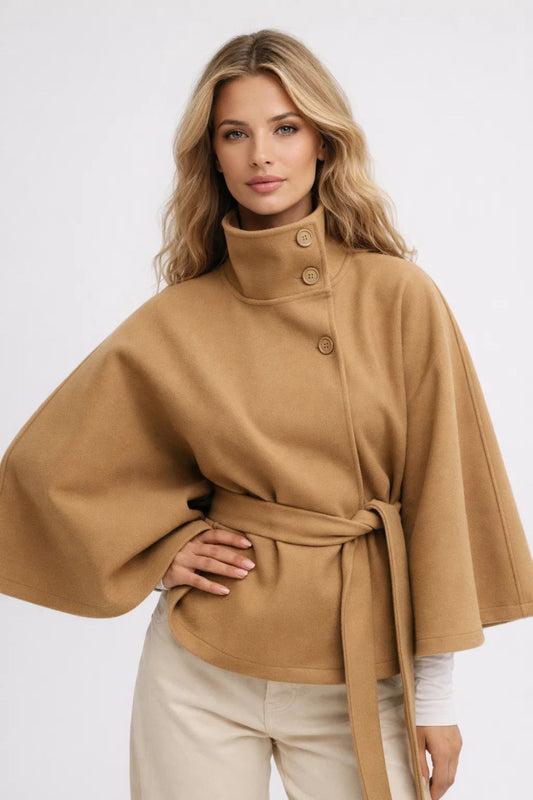 Jas Dames - Korte Oversized Stijl met Ceintuur en Opstaande Kraag | Chique