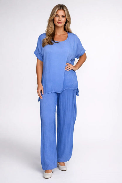 Dames Set - Oversized Top met Wijde Broek en Ronde Hals | Casual