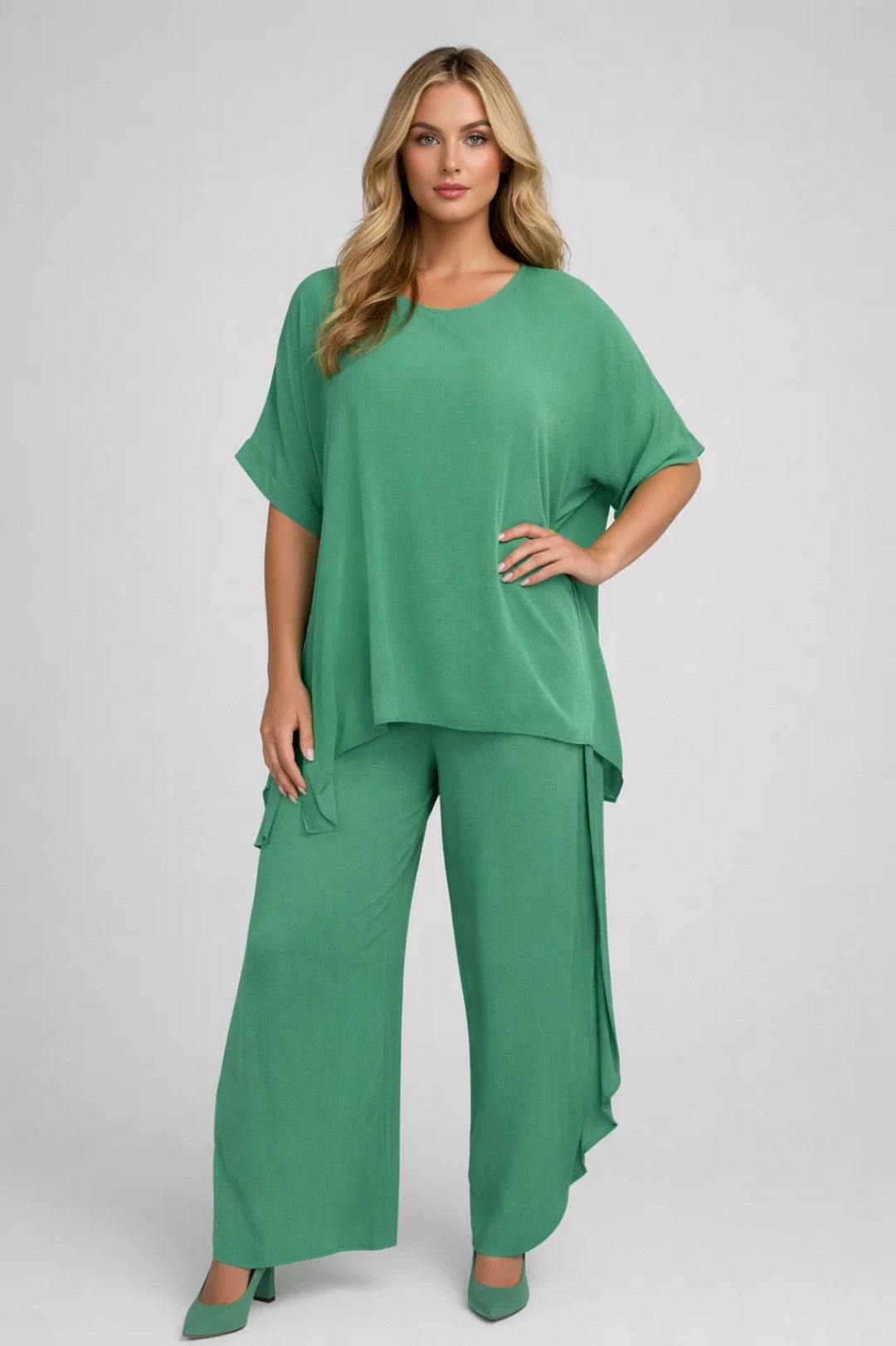 Dames Set - Oversized Top met Wijde Broek en Ronde Hals | Casual