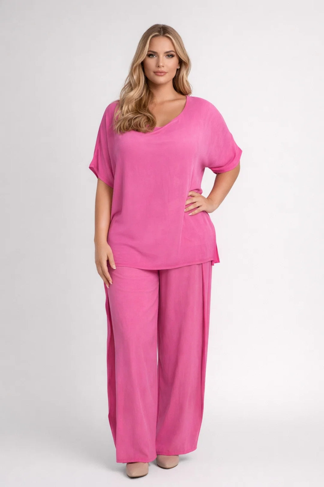 Dames Set - Oversized Top met Wijde Broek en Ronde Hals | Casual