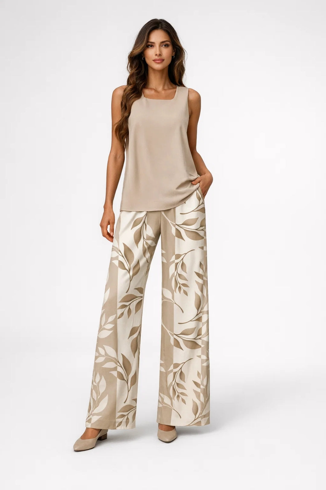 Dames Set - Mouwloze Top met Wijde Palazzo Broek | Elegant